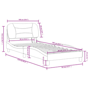 Bettgestell mit LED 90x200 cm Schwarz/Weiß