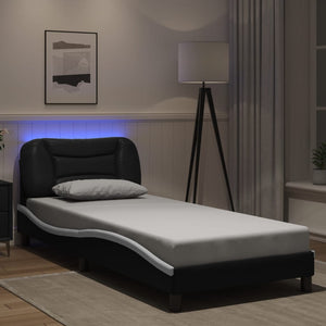 Bettgestell mit LED 90x200 cm Schwarz/Weiß