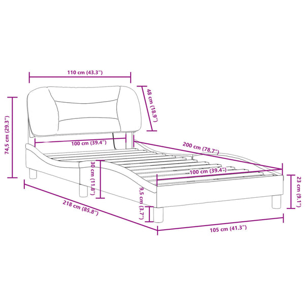 Bettgestell 100x200 cm mit LED Cappuccino-Braun