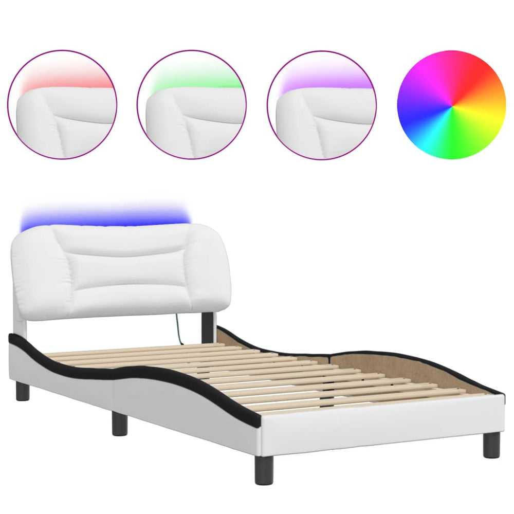 Bettgestell mit LED 100x200 cm Weiß/Schwarz