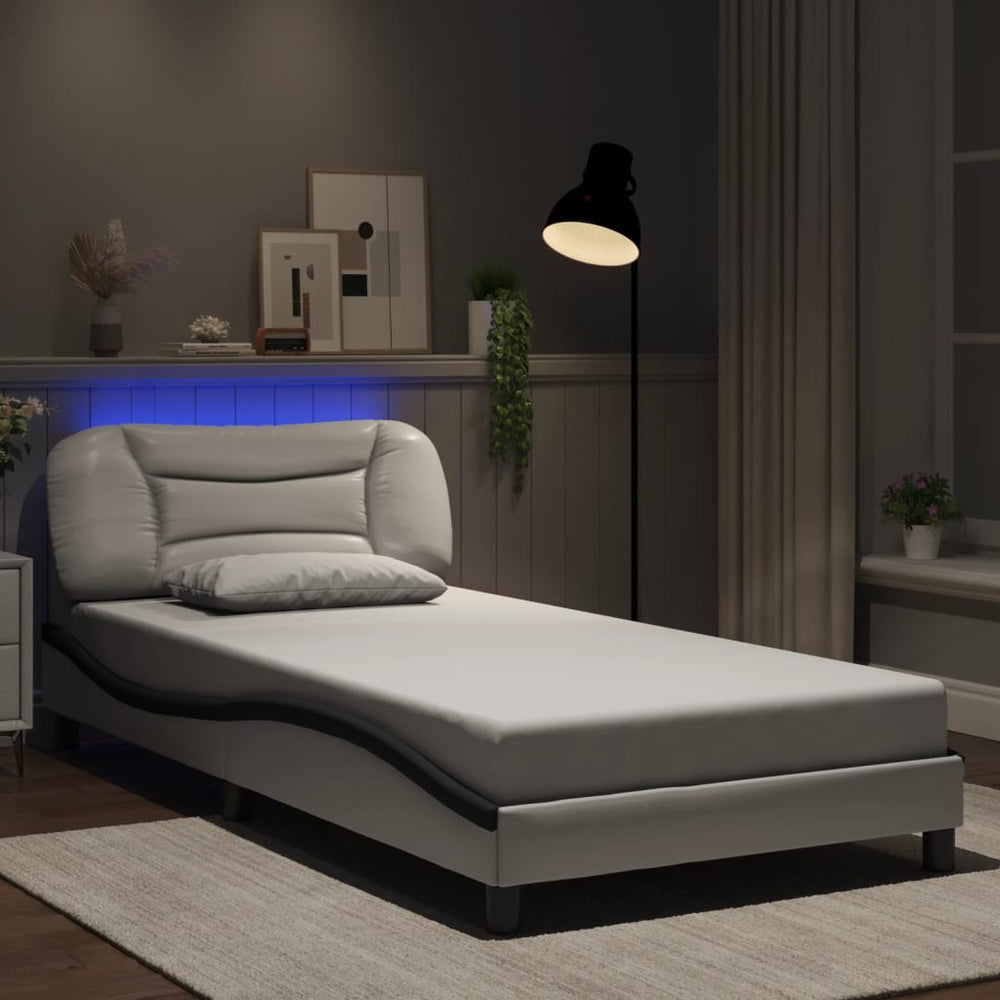 Bettgestell mit LED 100x200 cm Weiß/Schwarz