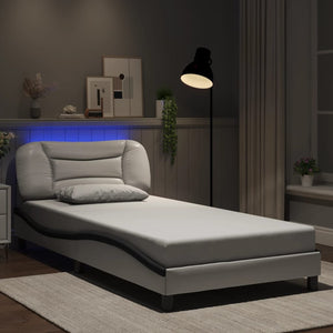 Bettgestell mit LED 100x200 cm Weiß/Schwarz