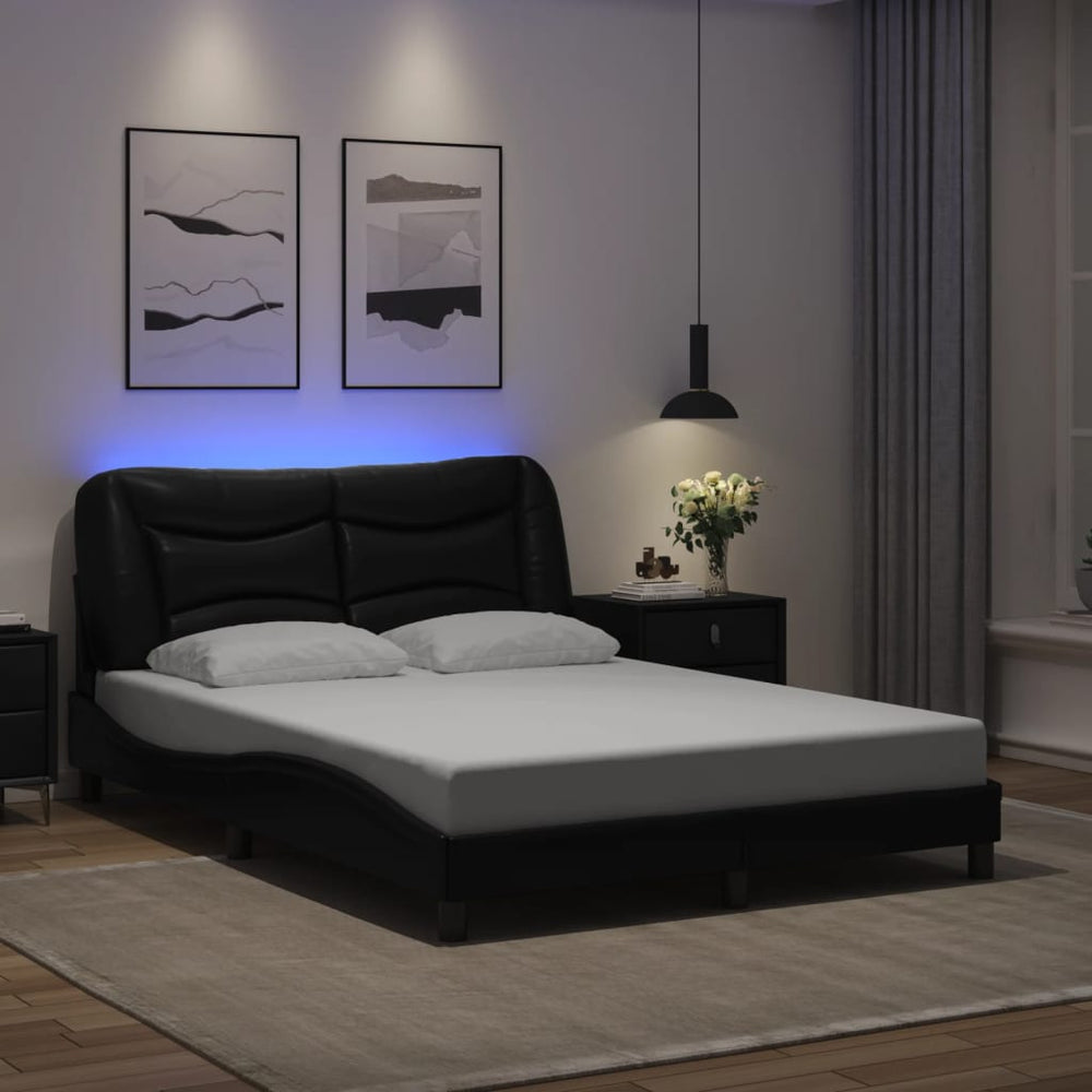 Bettgestell mit LED Schwarz 140x190 cm
