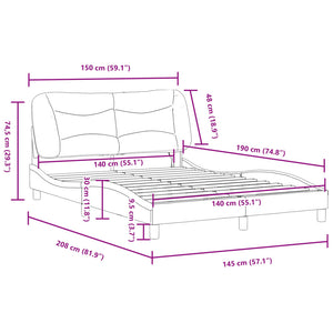 Bettgestell mit LED Grau 140x190 cm