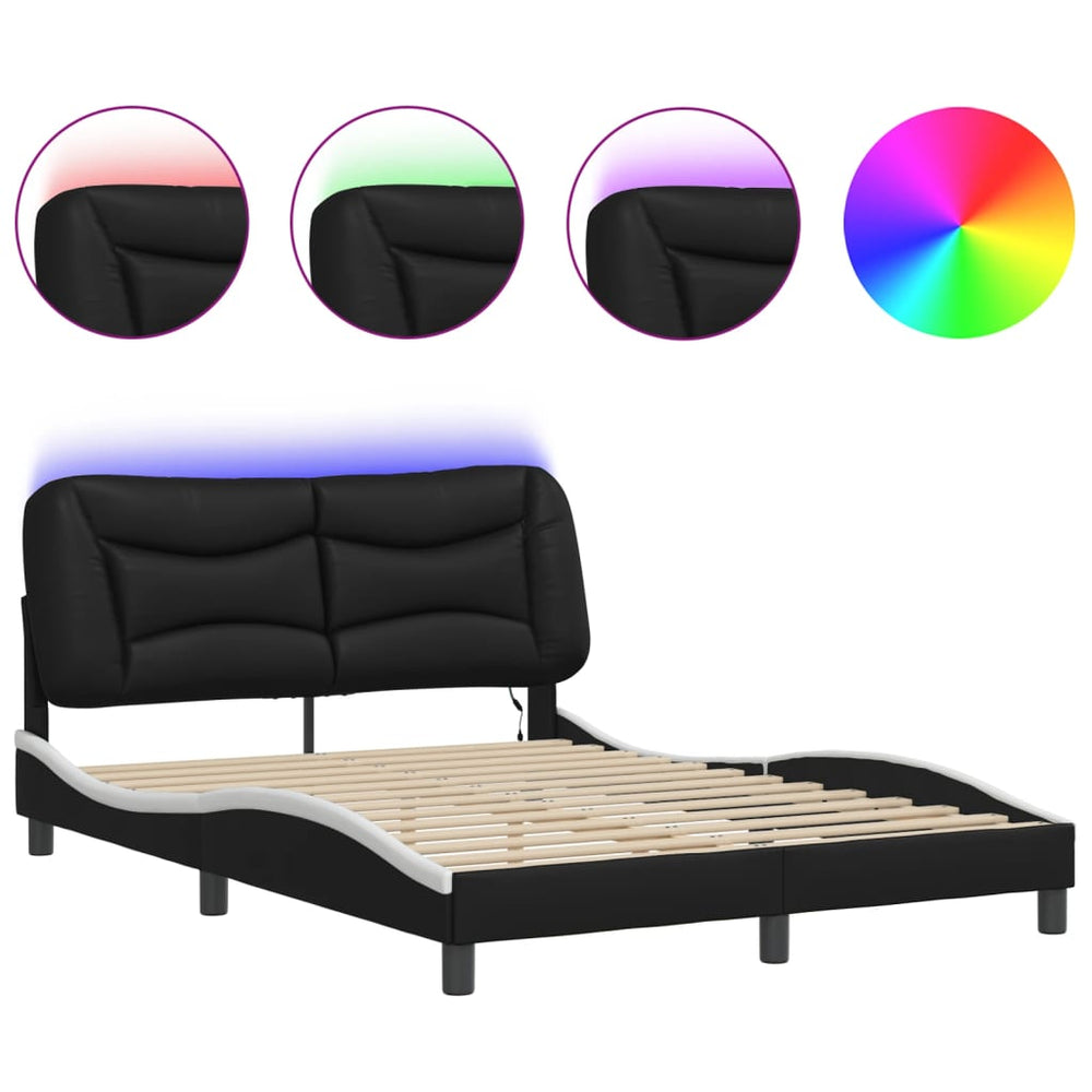 Bettgestell mit LED 140x190 cm Schwarz/Weiß