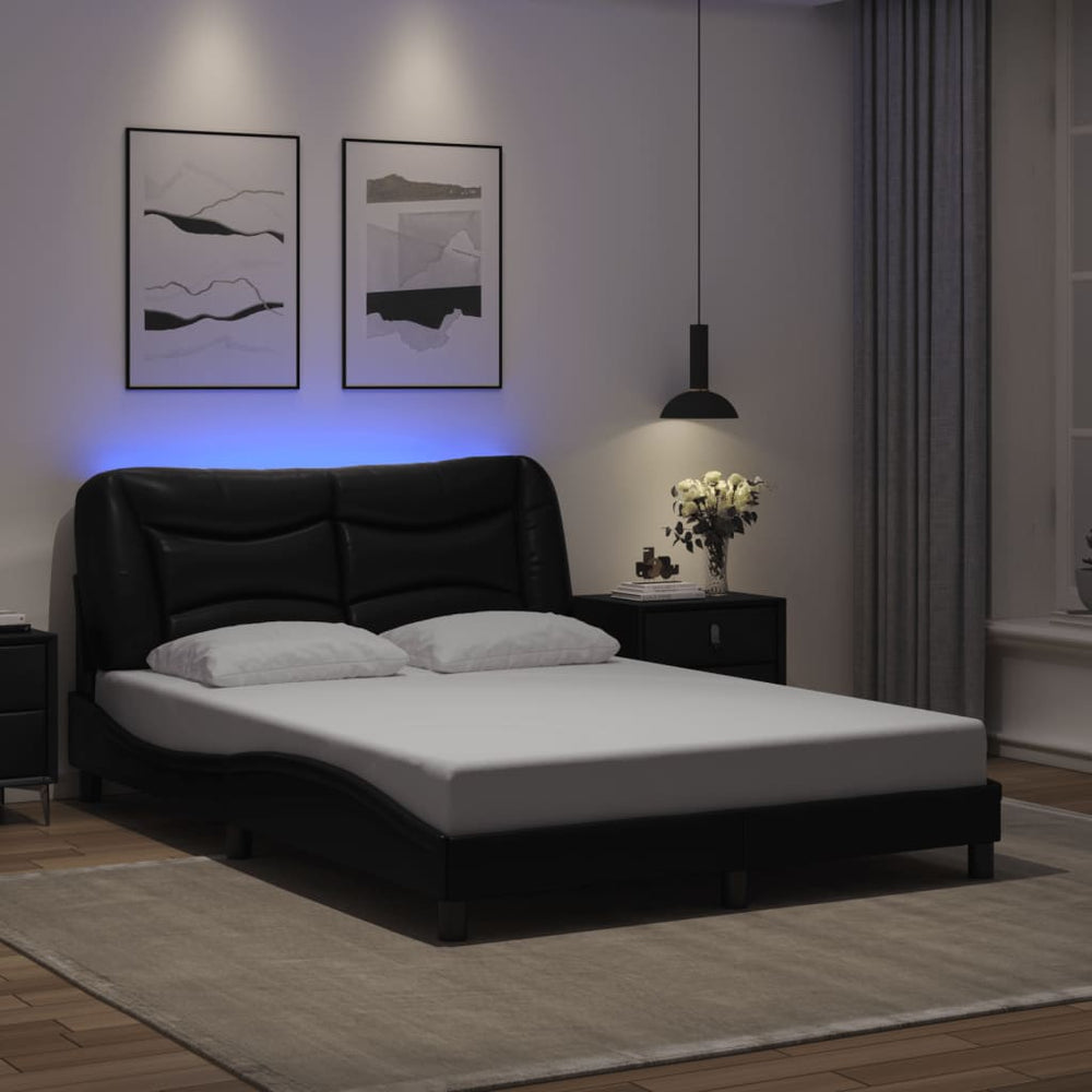 vidaXL Cadre de lit avec LED sans matelas "Hvar" Noir 140x200 cm