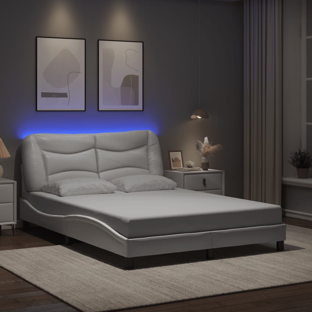 vidaXL Cadre de lit avec LED sans matelas "Hvar" Blanc 140x200 cm