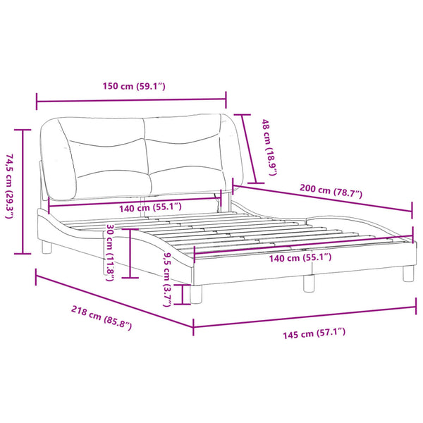 vidaXL Cadre de lit avec LED sans matelas "Hvar" gris 140x200 cm