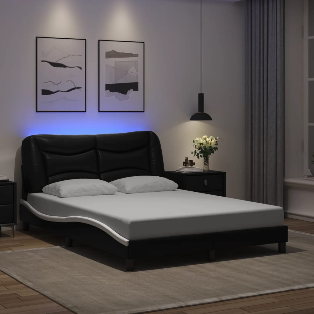vidaXL Cadre de lit avec LED sans matelas "Hvar" Noir et blanc 140x200 cm