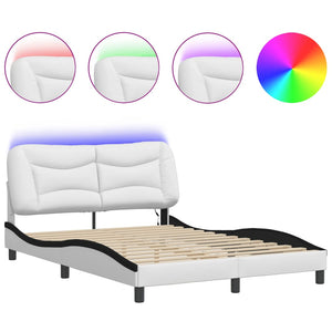 vidaXL Cadre de lit Hvar avec LED sans matelas blanc et noir 140x200 cm