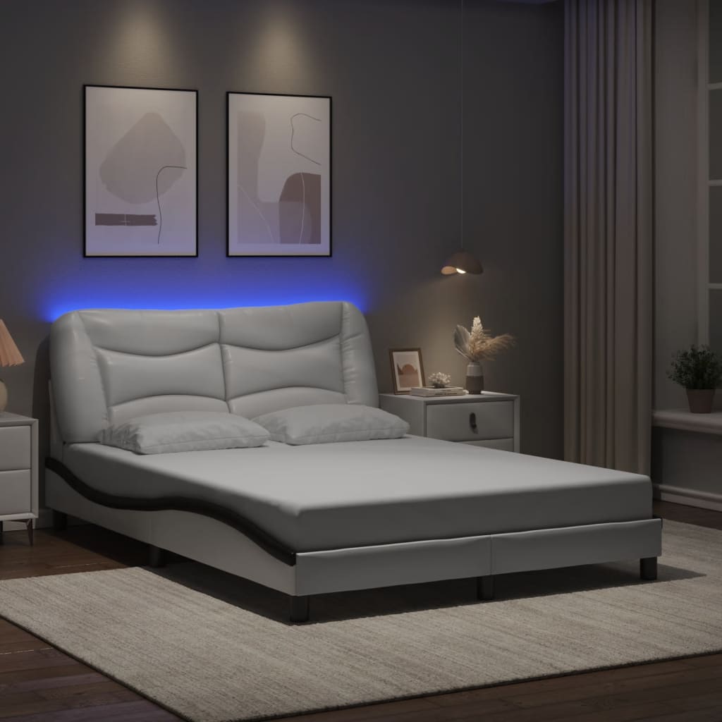 vidaXL Cadre de lit Hvar avec LED sans matelas blanc et noir 140x200 cm