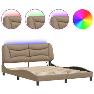 vidaXL Cadre de lit Hvar marron cappuccino 160x200 cm avec LED, sans matelas
