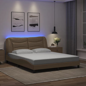 vidaXL Cadre de lit Hvar marron cappuccino 160x200 cm avec LED, sans matelas
