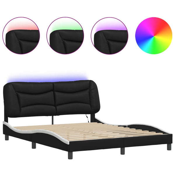 vidaXL Cadre de lit avec LED sans matelas "Hvar" Noir et blanc 160x200 cm