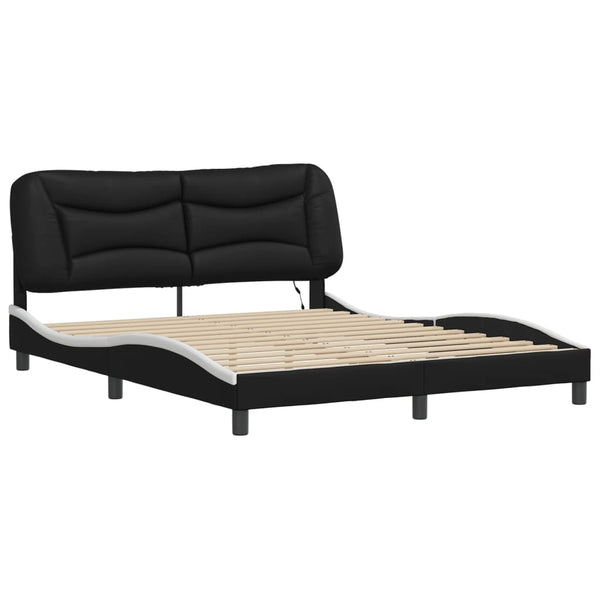 vidaXL Cadre de lit avec LED sans matelas "Hvar" Noir et blanc 160x200 cm