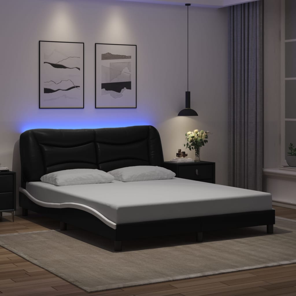 vidaXL Cadre de lit avec LED sans matelas "Hvar" Noir et blanc 160x200 cm