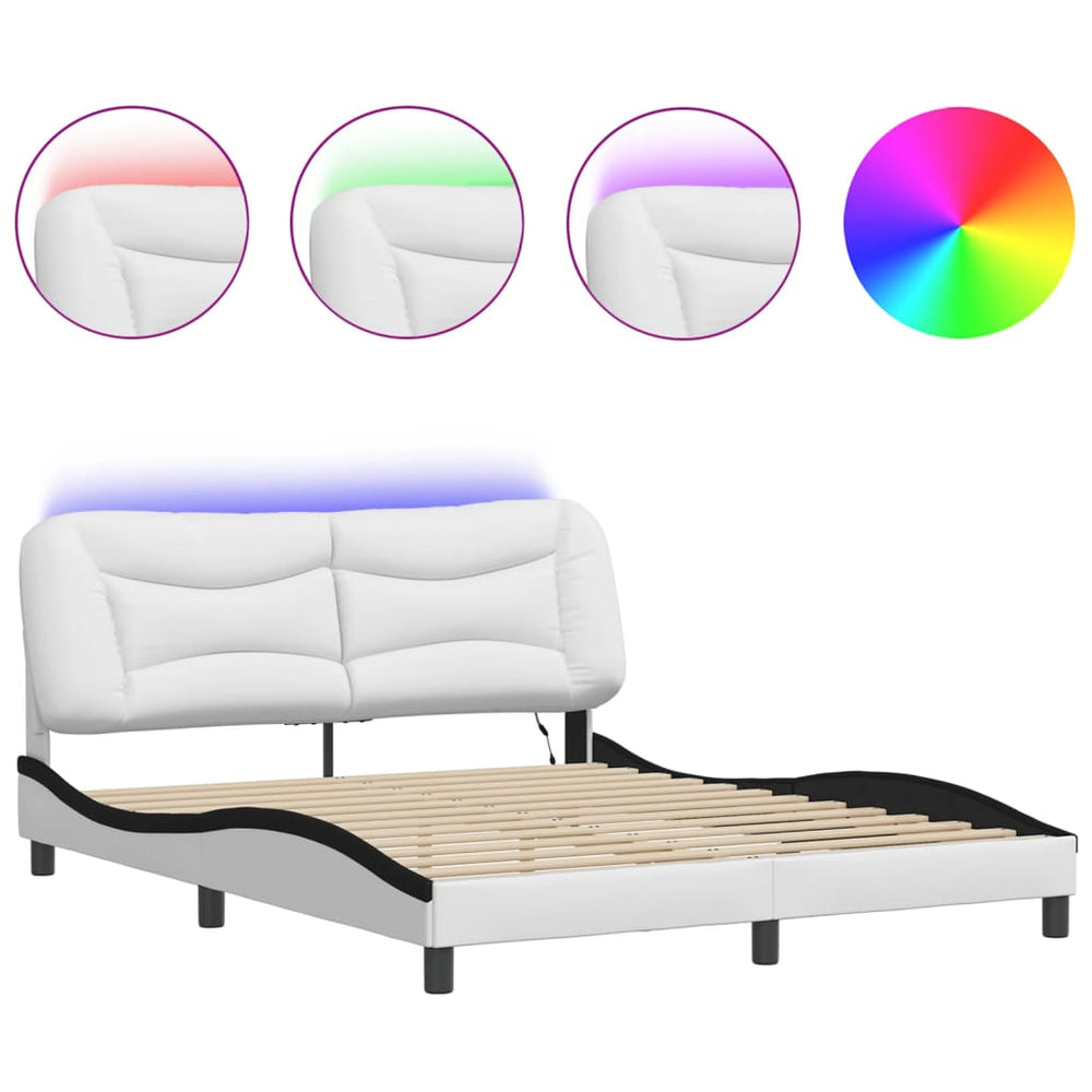 Bettgestell mit LED 160x200 cm Weiß/Schwarz