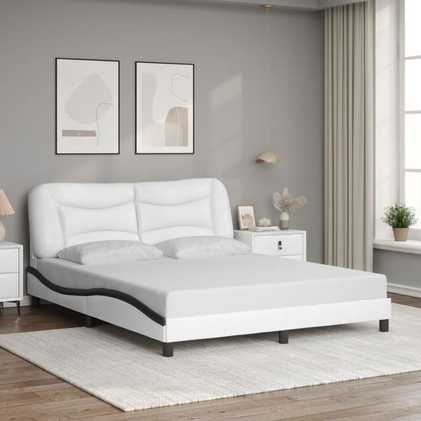 vidaXL Cadre de lit avec LED sans matelas "Hvar" Blanc et noir 160x200 cm