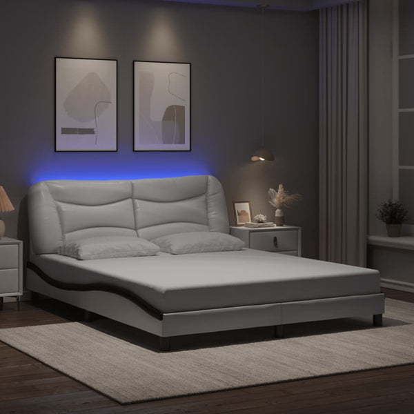 vidaXL Cadre de lit avec LED sans matelas "Hvar" Blanc et noir 160x200 cm
