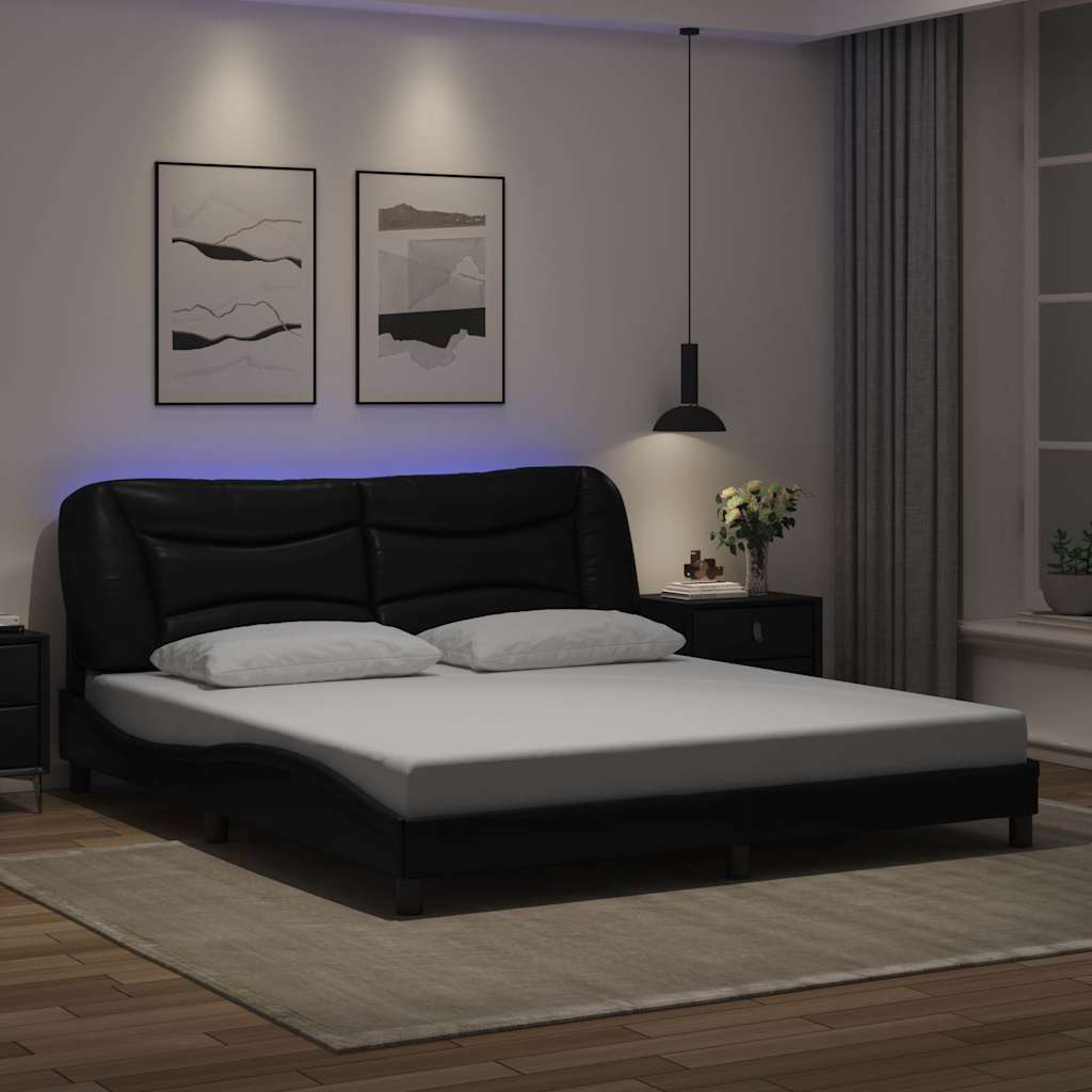 Bettgestell mit LED Schwarz 180x200 cm