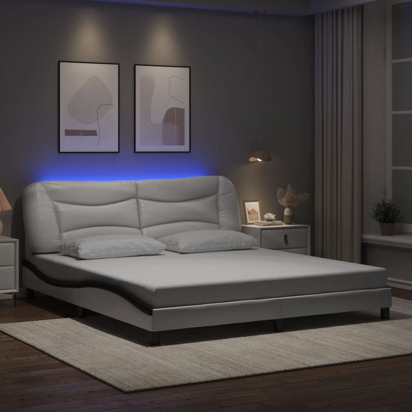 vidaXL Cadre de lit avec LED sans matelas "Hvar" Blanc et noir 180x200 cm