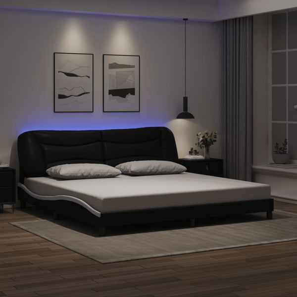 vidaXL Cadre de lit avec LED sans matelas « Hvar » Noir et blanc 200x200 cm