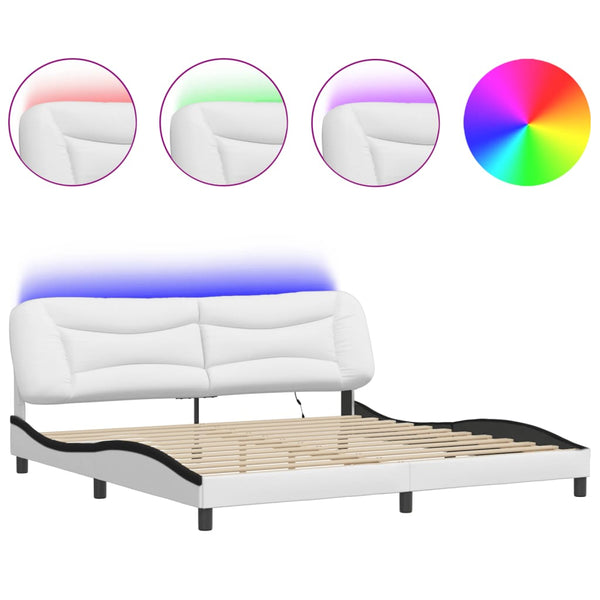 vidaXL Cadre de lit avec LED sans matelas "Hvar" Blanc et noir 200x200 cm