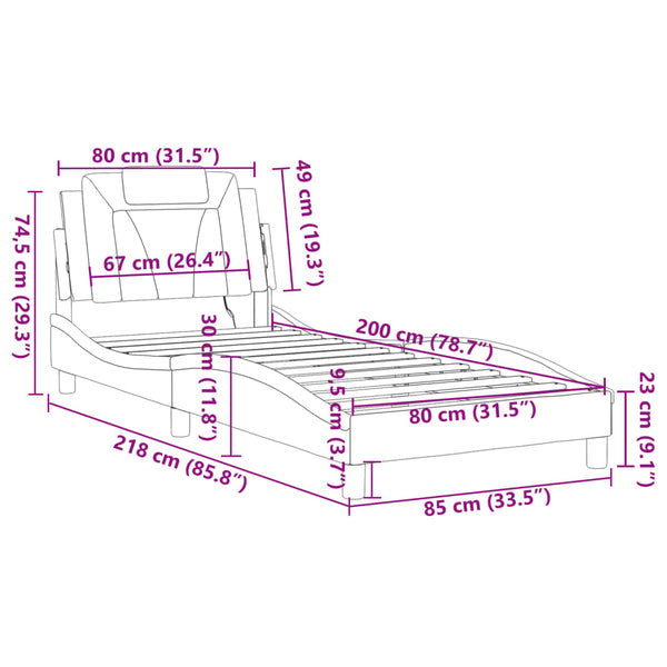Bettgestell Viana Grau 80x200 cm mit LED