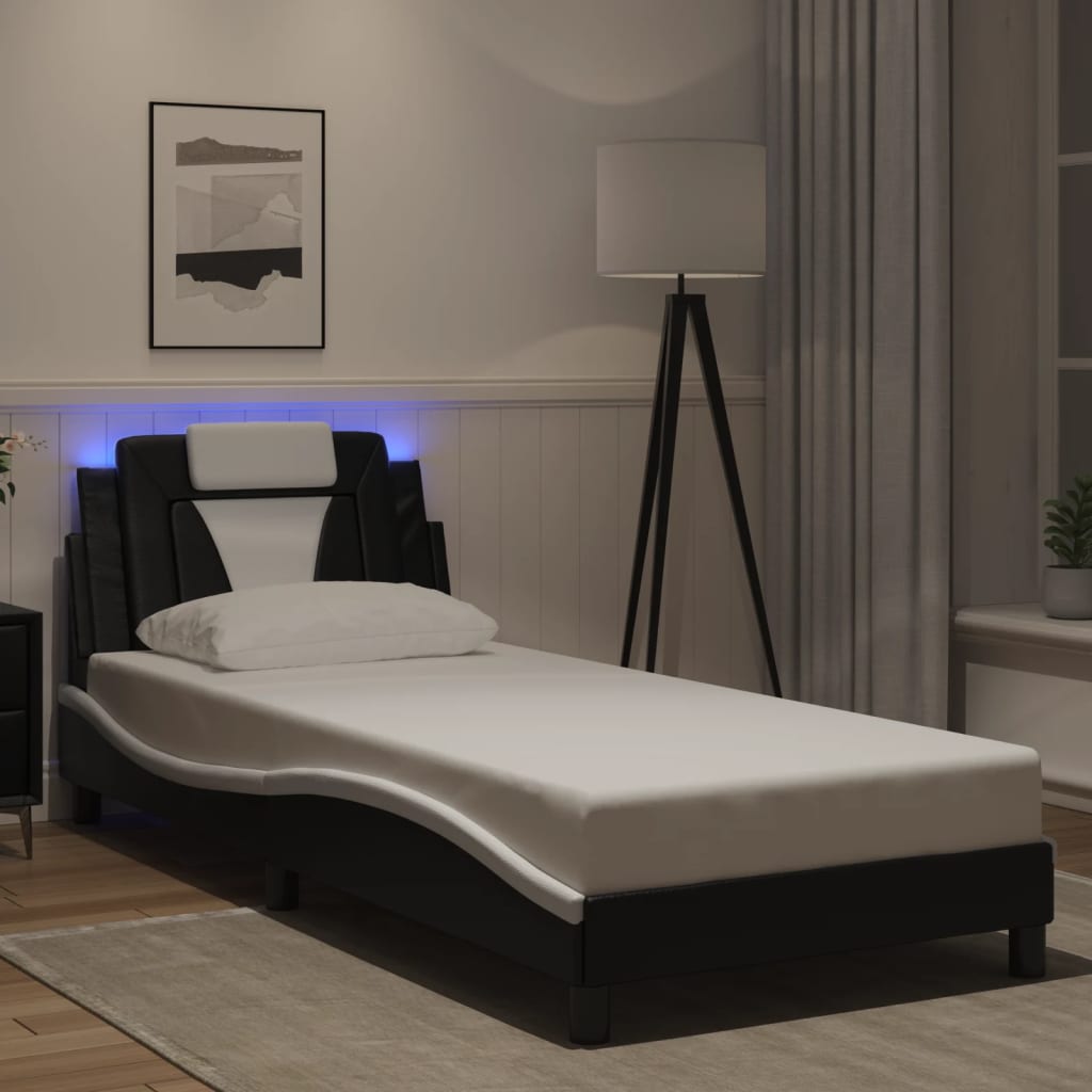 vidaXL Cadre de lit « Viana » avec LED sans matelas Noir et blanc 80x200 cm