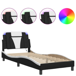 vidaXL Cadre de lit "Viana" avec LED sans matelas Noir et blanc 90x190 cm