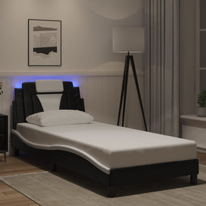 vidaXL Cadre de lit "Viana" avec LED sans matelas Noir et blanc 90x190 cm
