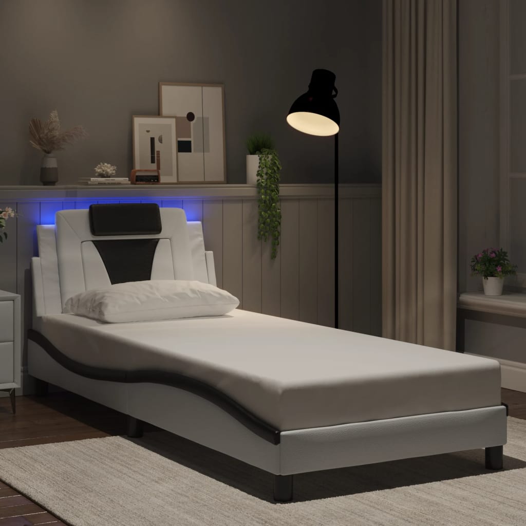vidaXL Cadre de lit « Viana » avec LED sans matelas Blanc et Noir 90x190 cm