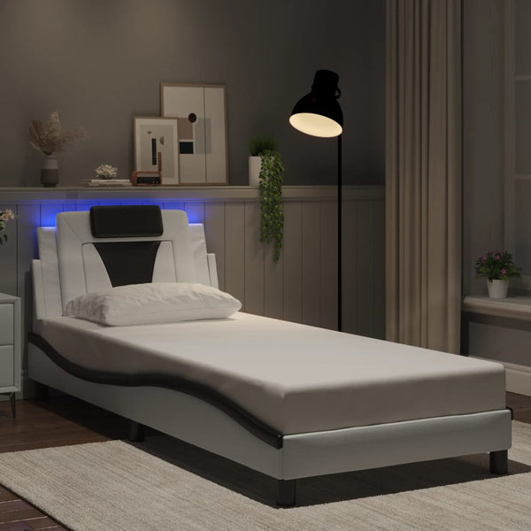 vidaXL Cadre de lit « Viana » avec LED sans matelas Blanc et Noir 90x190 cm