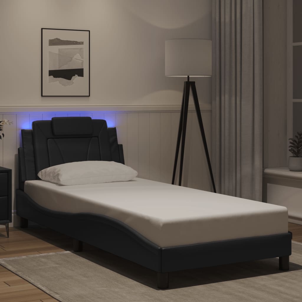 vidaXL Cadre de lit "Viana" avec LED sans matelas Noir 90x200 cm