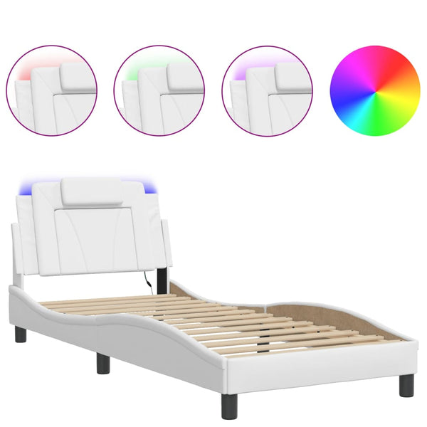 vidaXL Cadre de lit « Viana » avec LED sans matelas Blanc 90x200 cm