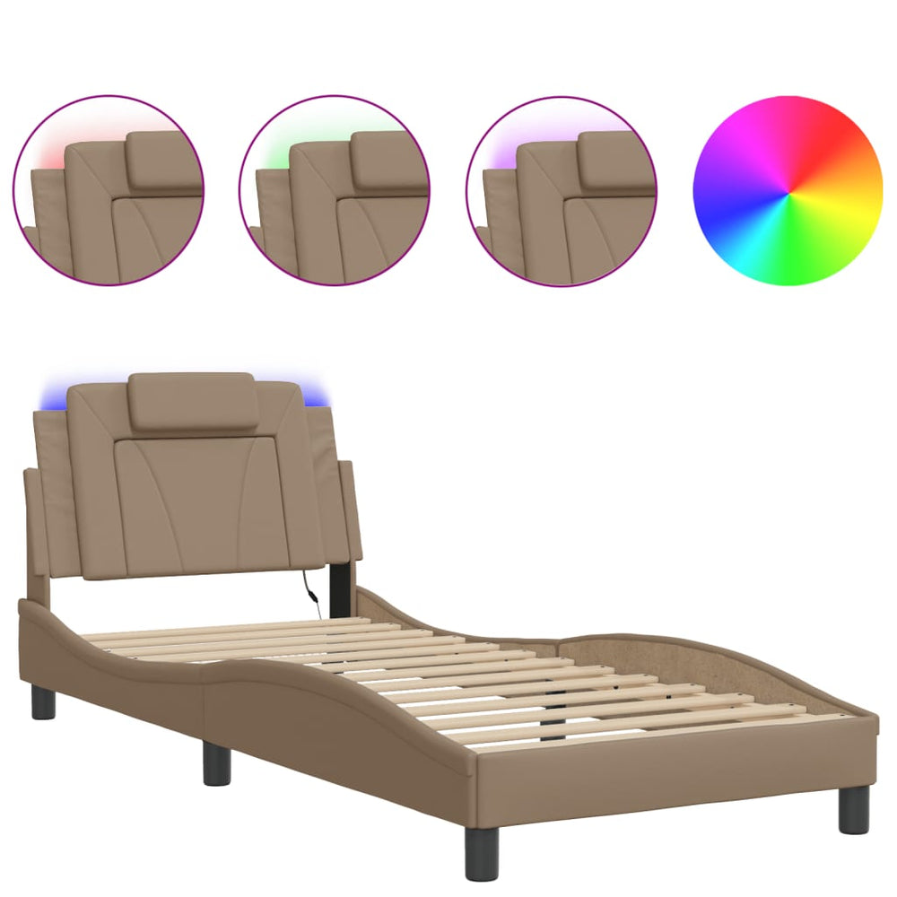 Bettgestell Viana 90x200 cm Cappuccino-Braun mit LED