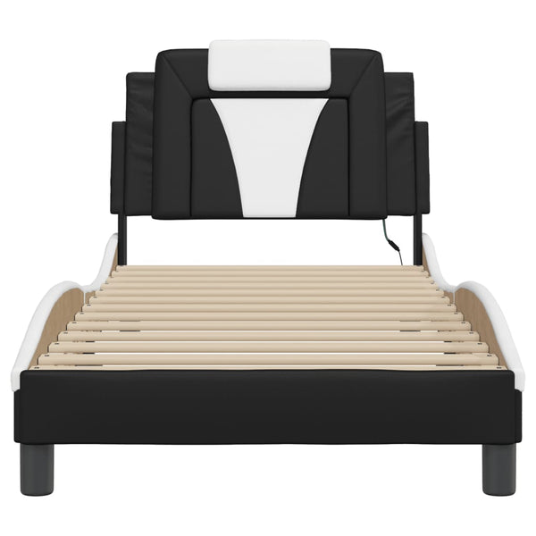 vidaXL Cadre de lit "Viana" avec LED sans matelas Noir et blanc 90x200 cm