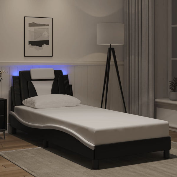 vidaXL Cadre de lit "Viana" avec LED sans matelas Noir et blanc 90x200 cm