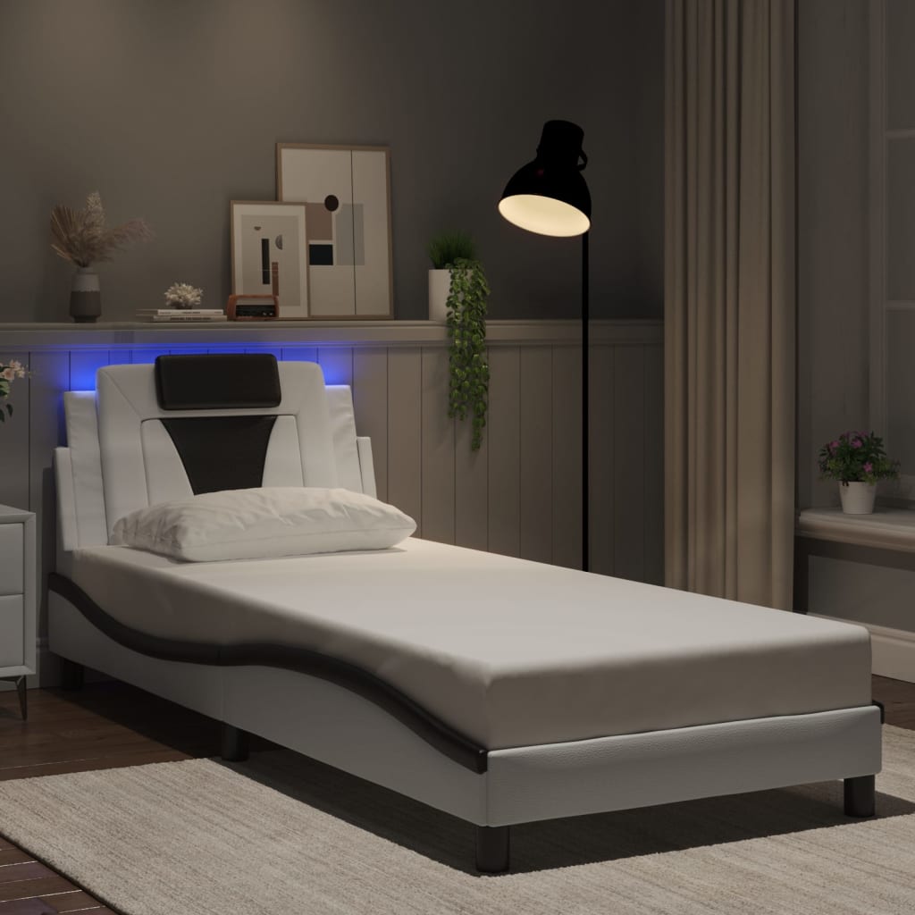 vidaXL Cadre de lit « Viana » avec LED sans matelas blanc et noir 90x200 cm