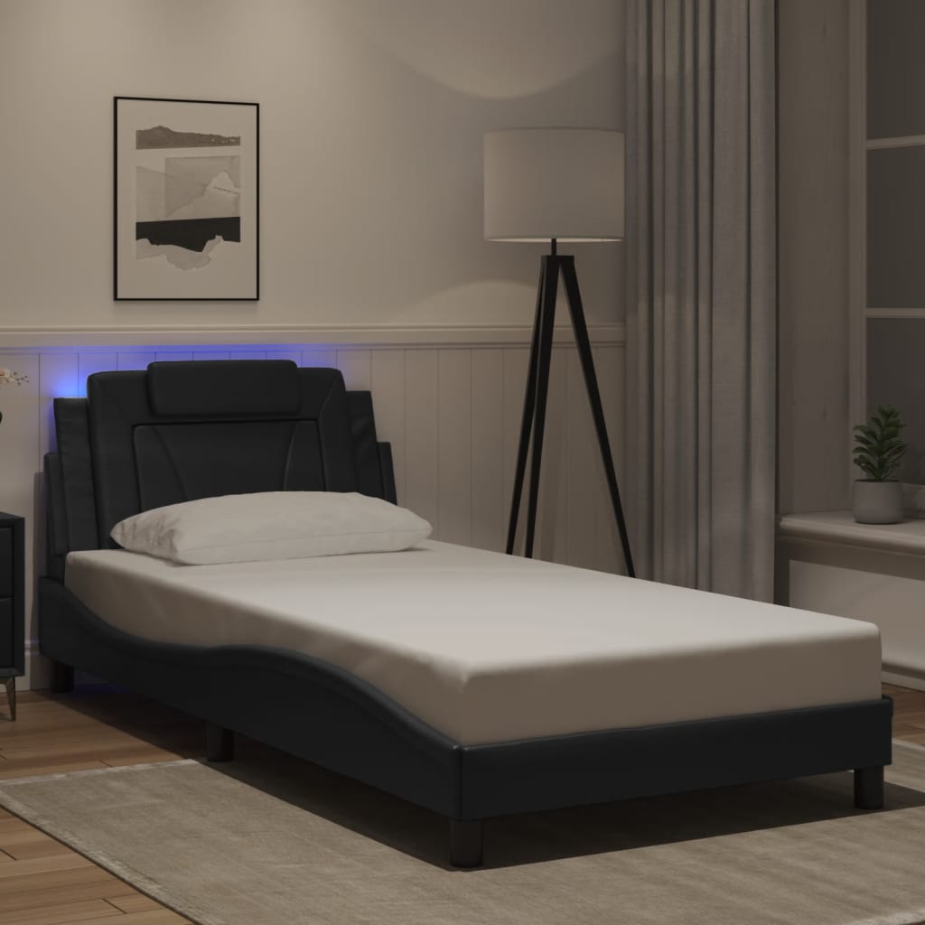 vidaXL Cadre de lit "Viana" avec LED sans matelas Noir 100x200 cm