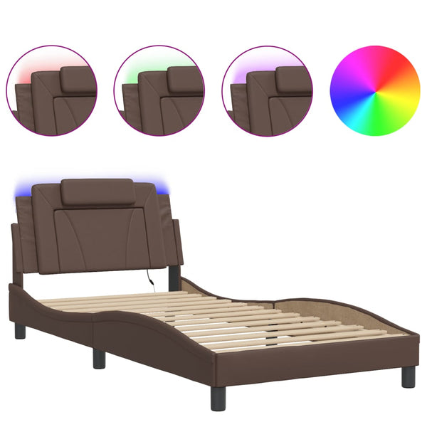 vidaXL Cadre de lit "Viana" avec LED sans matelas Marron 100x200 cm