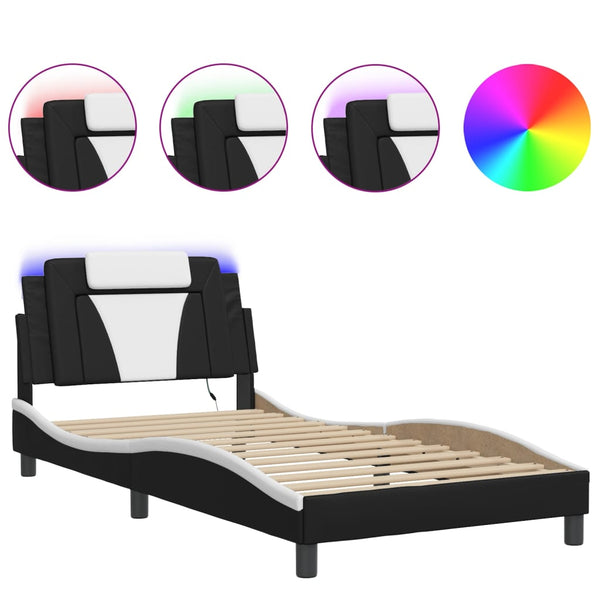 vidaXL Cadre de lit « Viana » avec LED sans matelas Noir et blanc 100x200 cm