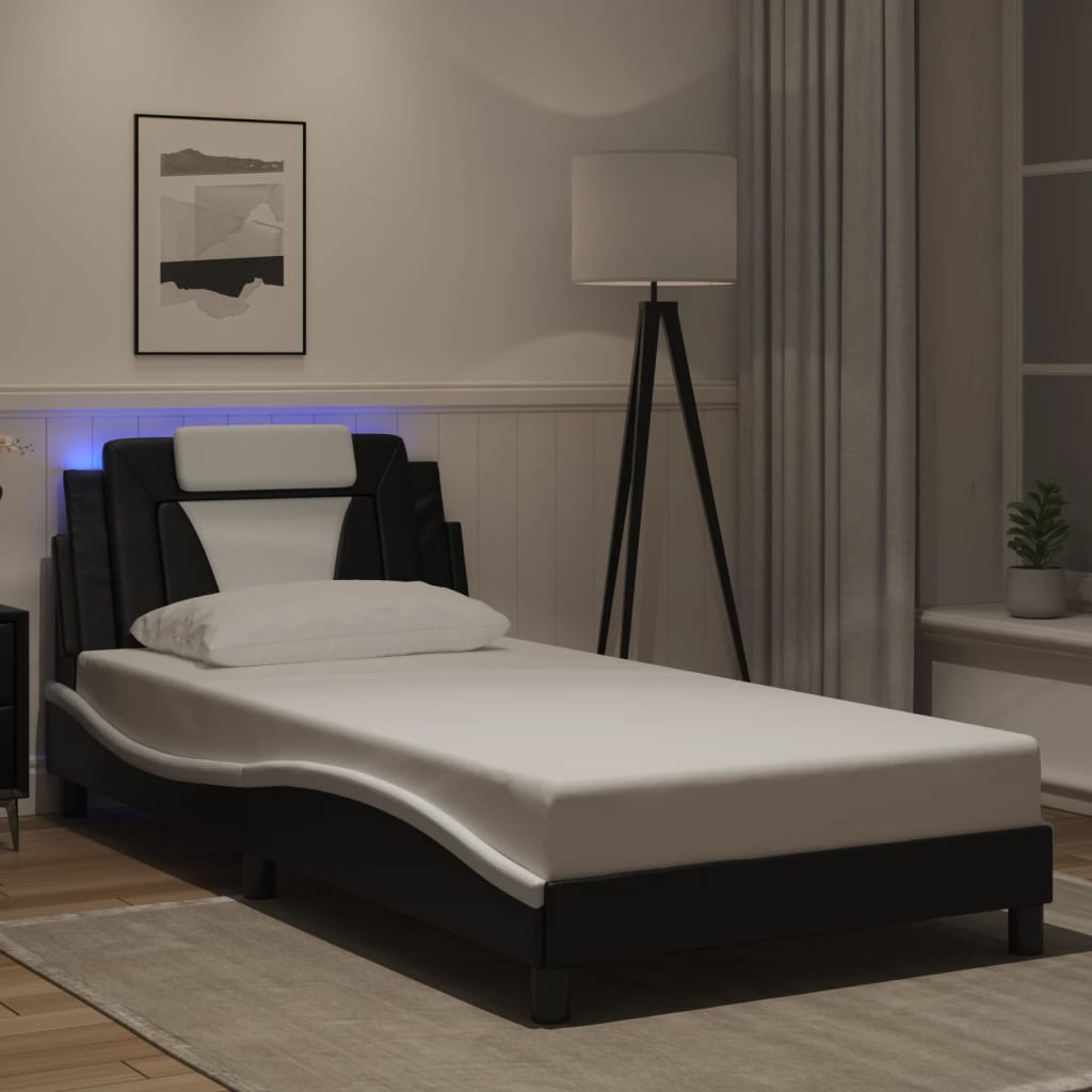 vidaXL Cadre de lit « Viana » avec LED sans matelas Noir et blanc 100x200 cm