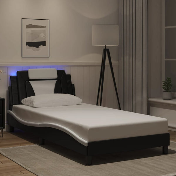 vidaXL Cadre de lit « Viana » avec LED sans matelas Noir et blanc 100x200 cm