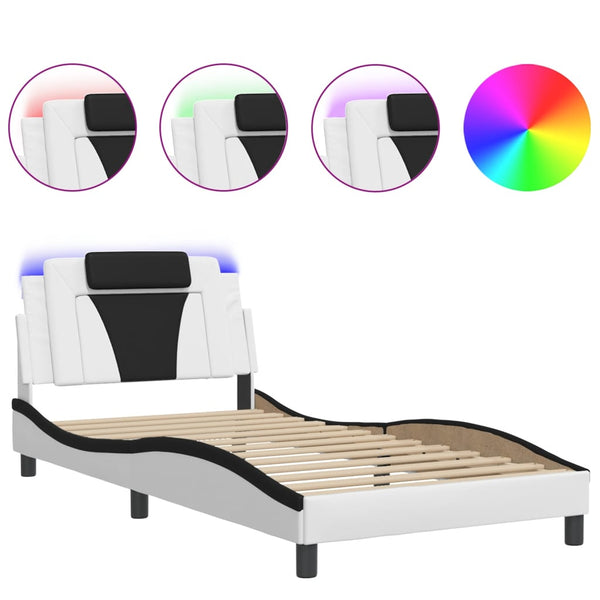 vidaXL Cadre de lit « Viana » avec LED sans matelas Blanc et noir 100x200 cm