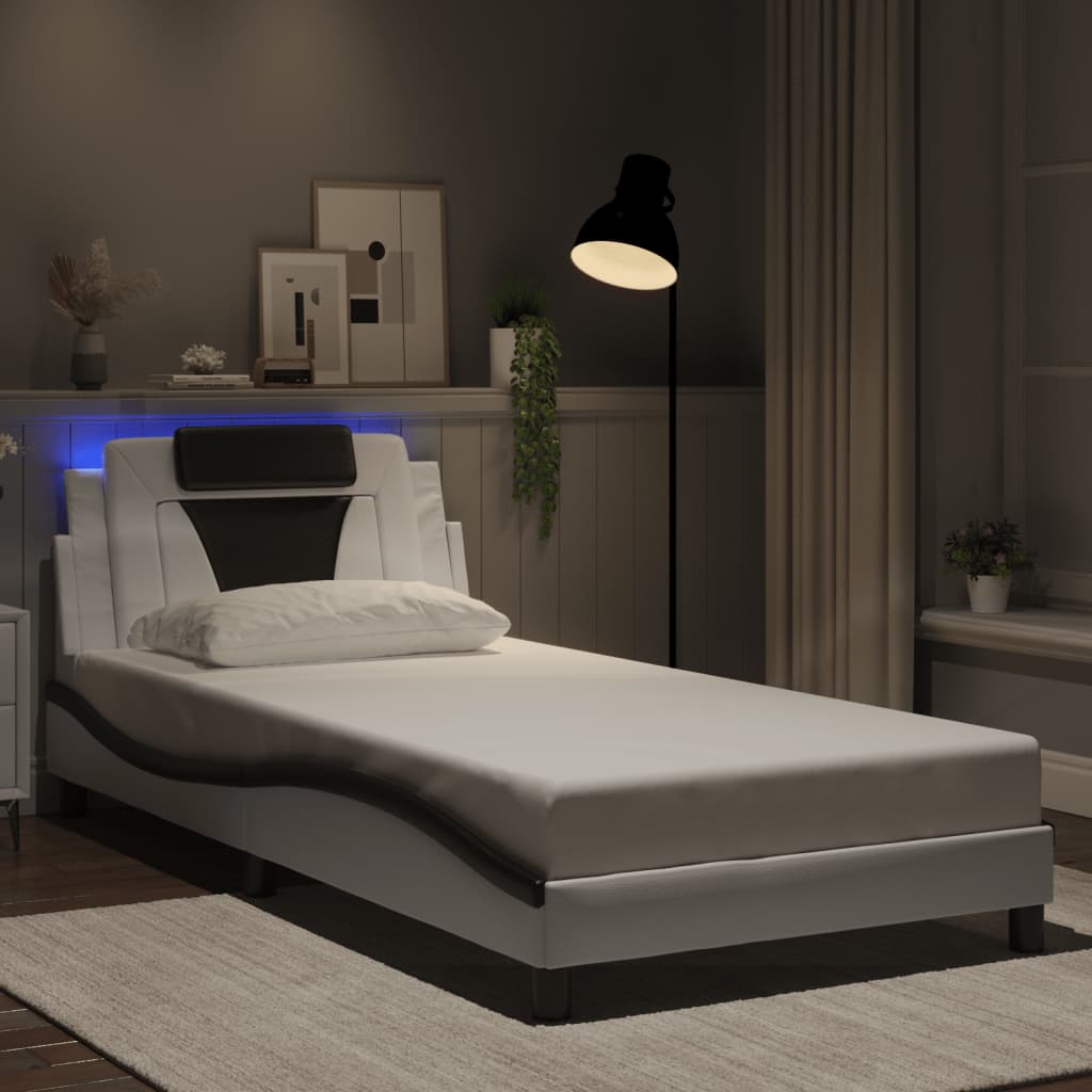 vidaXL Cadre de lit « Viana » avec LED sans matelas Blanc et noir 100x200 cm