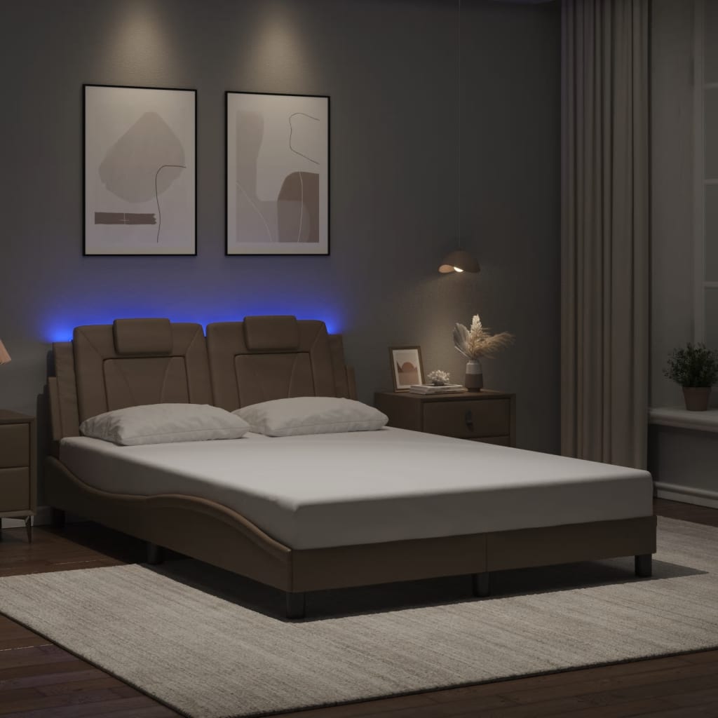 vidaXL Cadre de lit "Viana" avec LED sans matelas marron cappuccino 140x190 cm