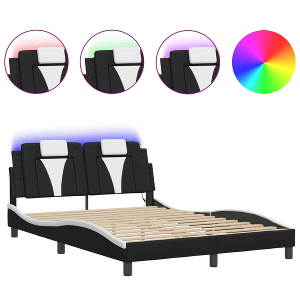 vidaXL Cadre de lit "Viana" avec LED sans matelas Noir et blanc 140x190 cm