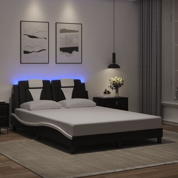 vidaXL Cadre de lit "Viana" avec LED sans matelas Noir et blanc 140x190 cm