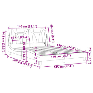 vidaXL Cadre de lit « Viana » avec LED, sans matelas, blanc et noir, 140x190 cm